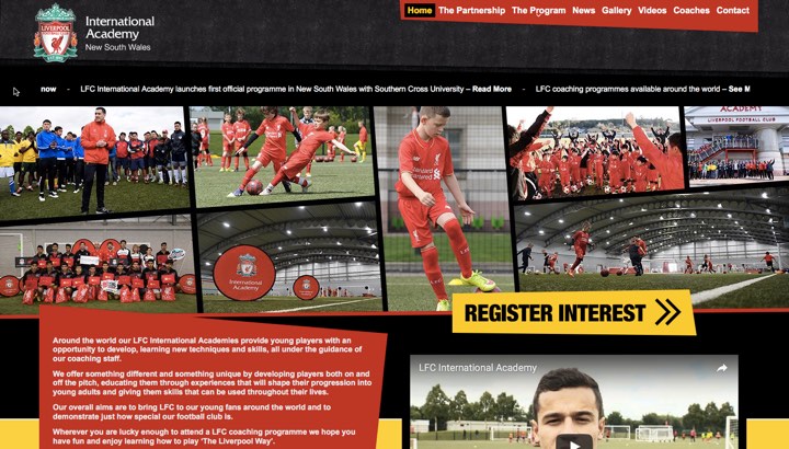 Liverpool Football Club Academy website desktop view