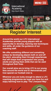 Liverpool Football Club Academy website mobile responsive view